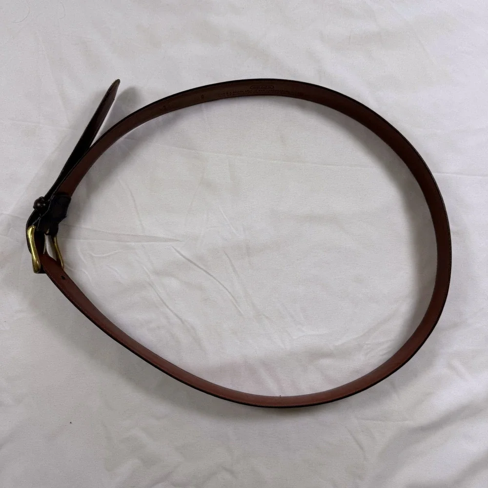 Coach Vintage Mens Brown Burnished Cowhide Leather Belt Solid Brass 9559 Size 38